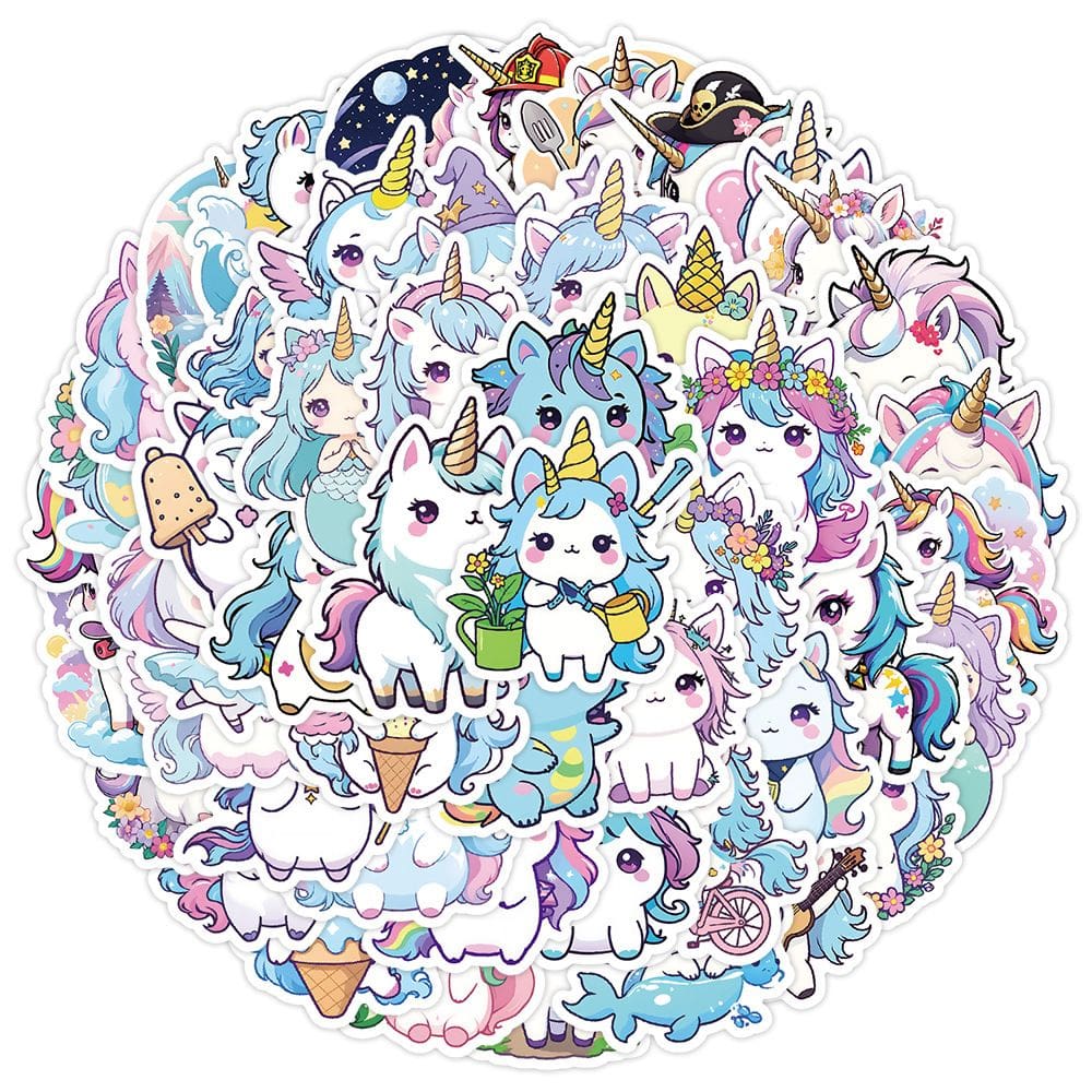 Pacote de adesivos Cute Unicorn Kawaii Animal Decalque Kids x50
