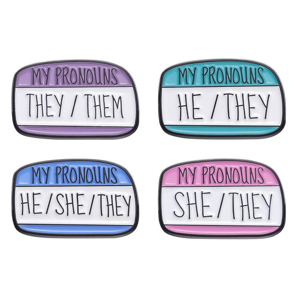 Conjunto de broches de pronomes, texto de meus pronomes, liga colorida