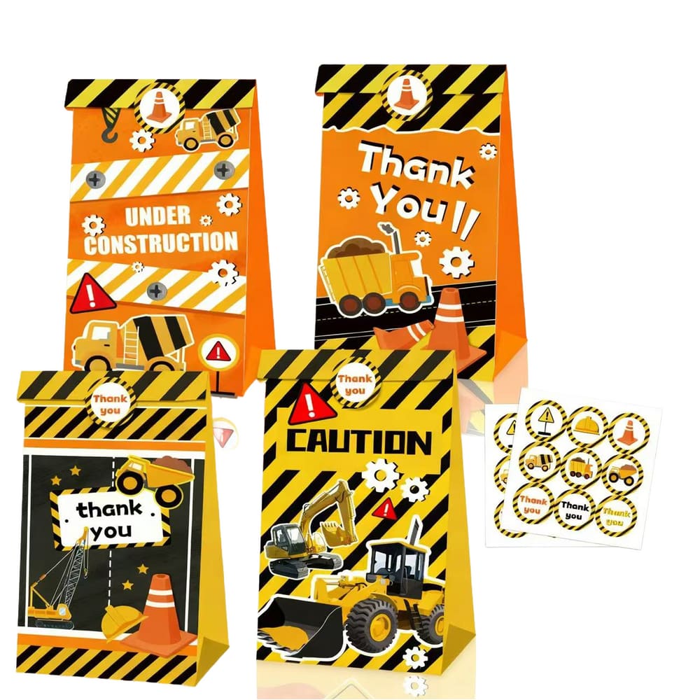 Tema de construção de sacolas de presente para festa infantil, 12 unidades