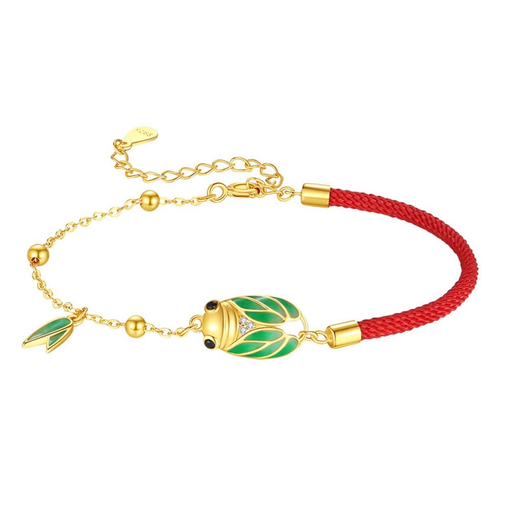 Pulseira S925 Silver Enamel Gold Cicada para mulheres