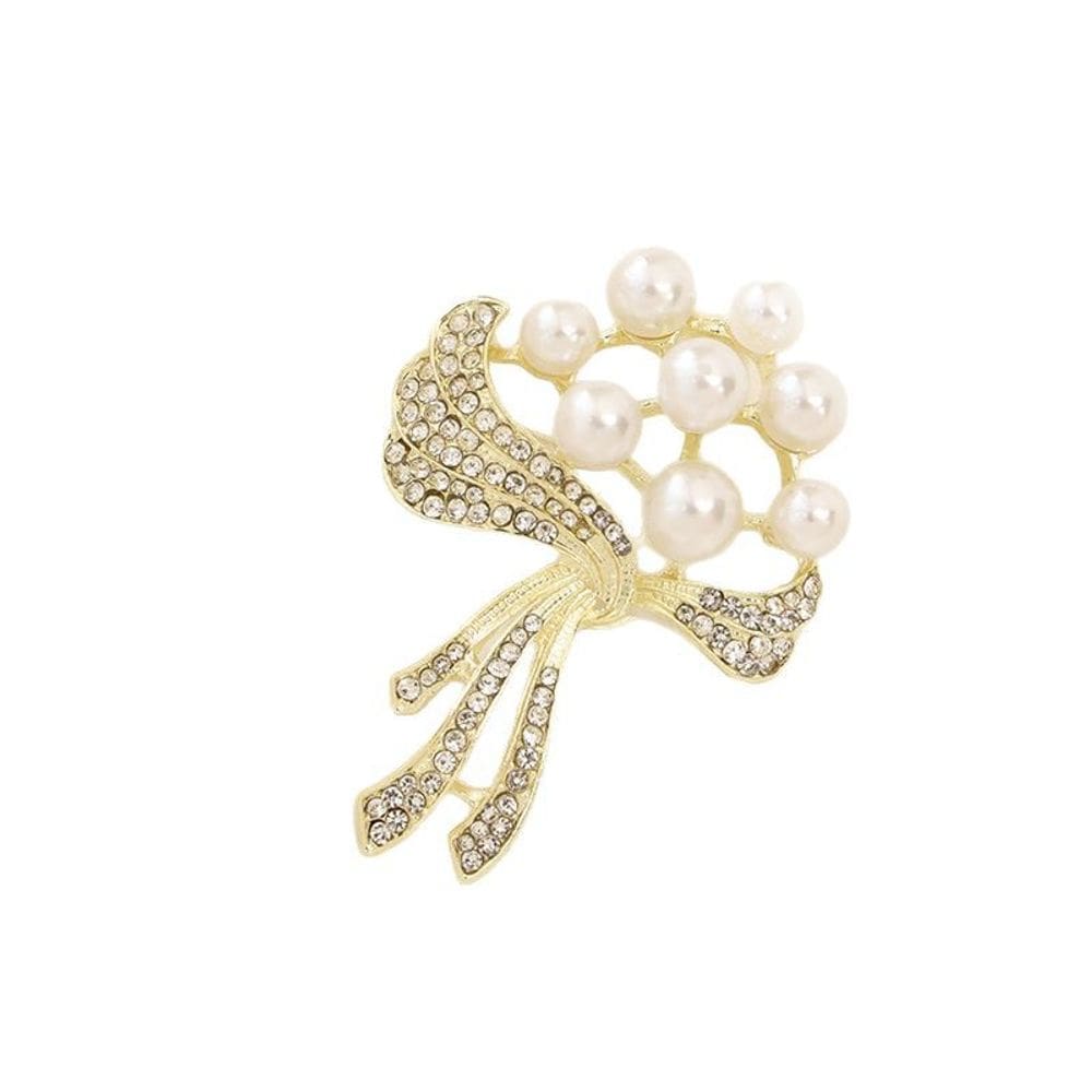Alfinetes de broche Pearl Flower para mulheres em liga dourada