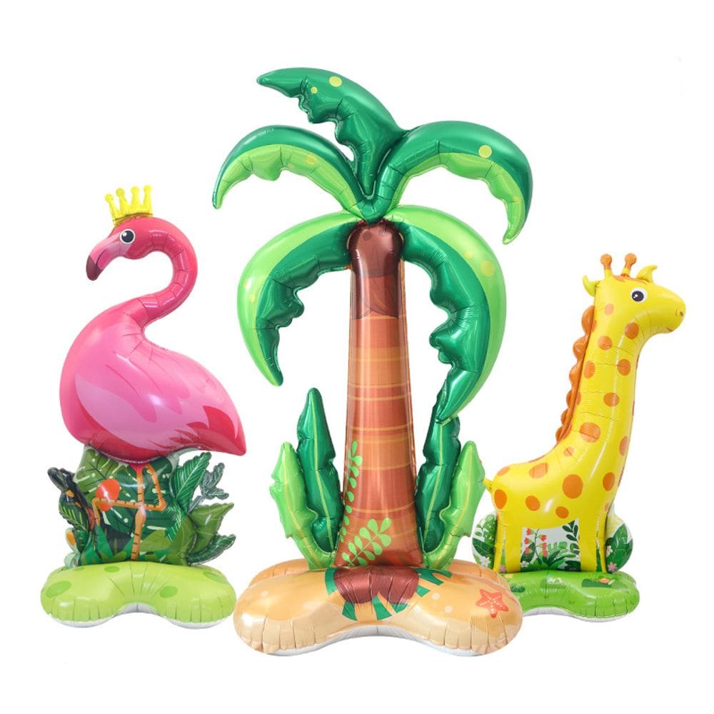 Conjunto de balões Jungle Theme, 3 unidades | Flamingo, palmeira, girafa