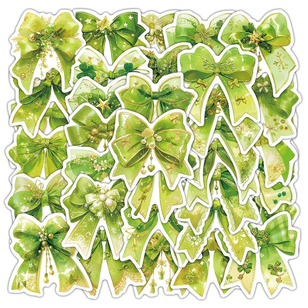 Pacote de adesivos Green Bow, 54 peças de desenho animado Aesthetic Ribbon Dec
