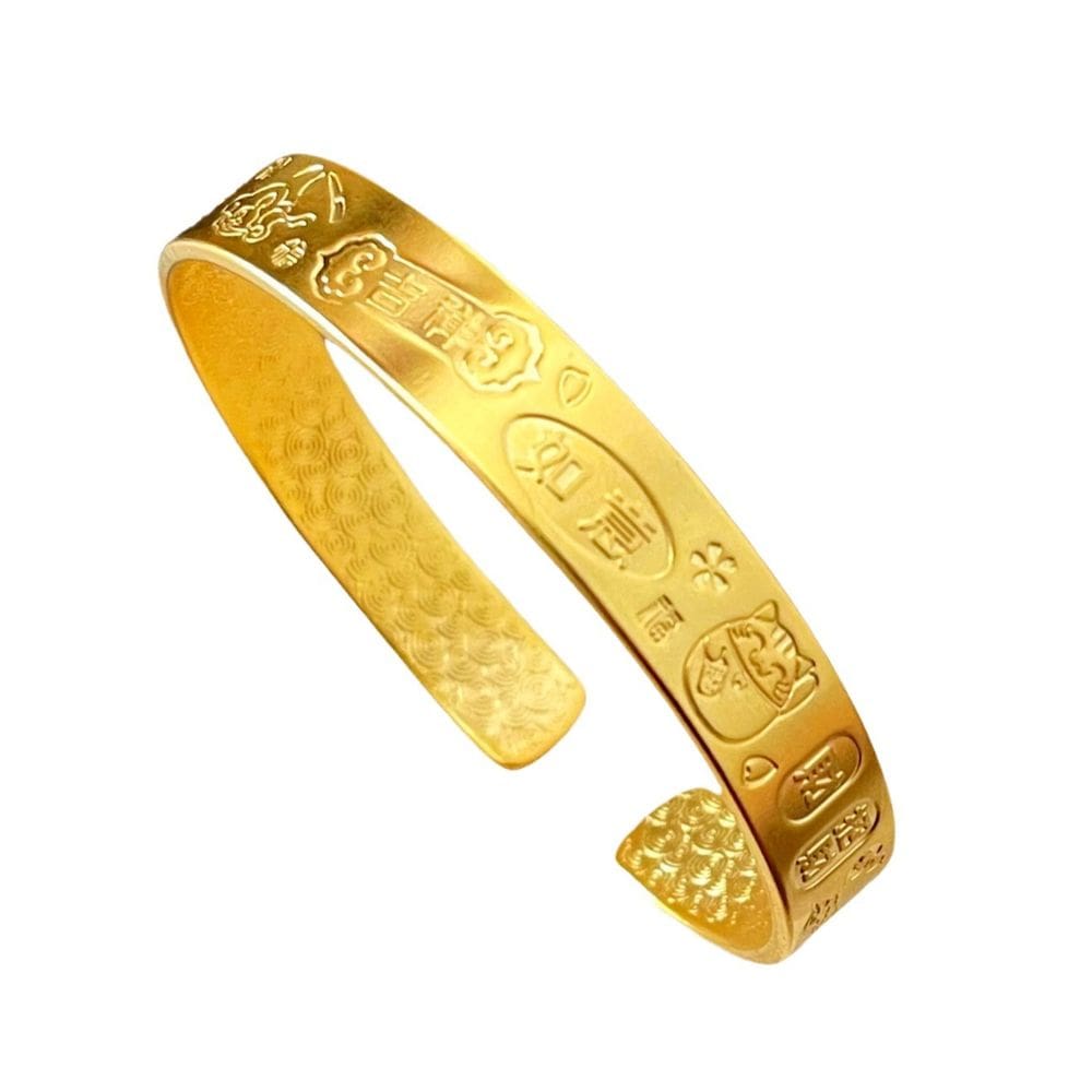 Pulseira larga banhada a ouro com frase de bênção gravada