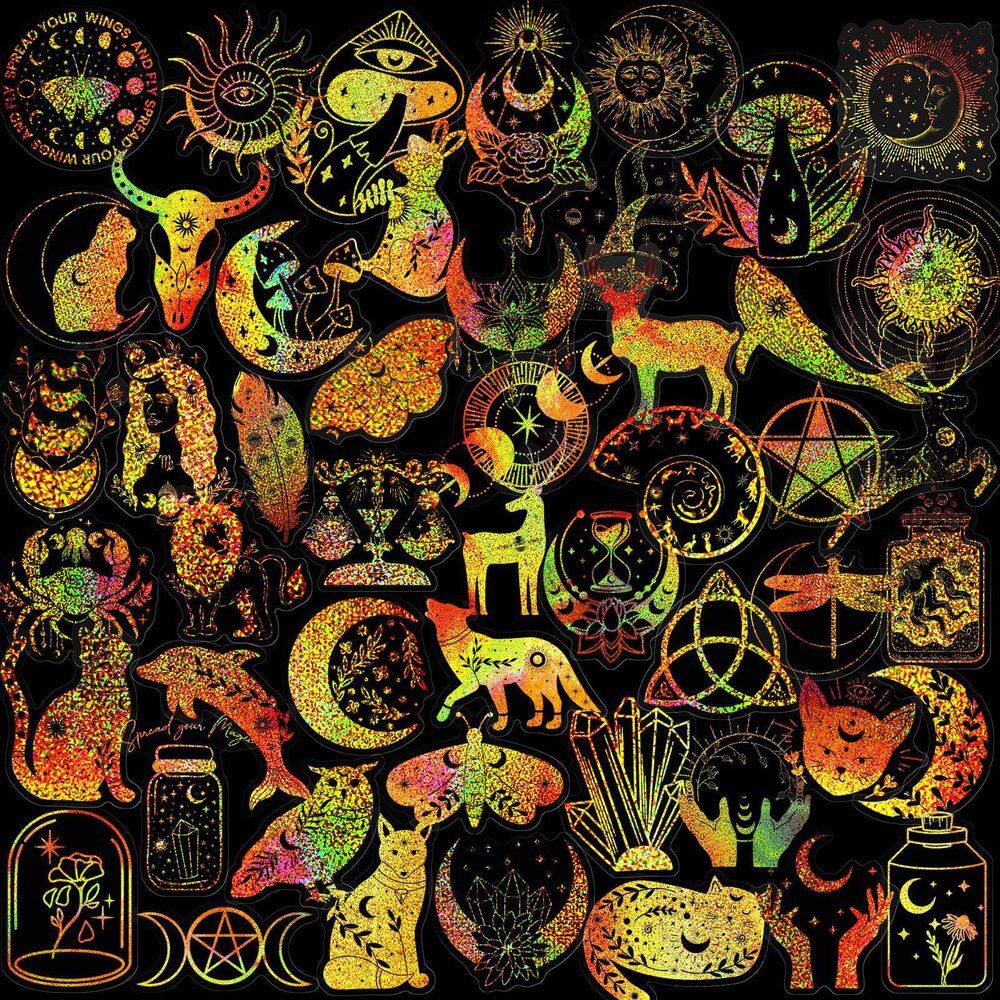 Adesivos holográficos de pena, 50 peças de vinil laser colorido