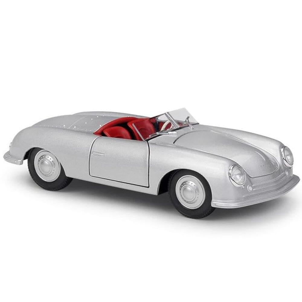 Modelo de carro fundido sob pressão Welly 356/1 Roadster Silver com vermelho 1/24