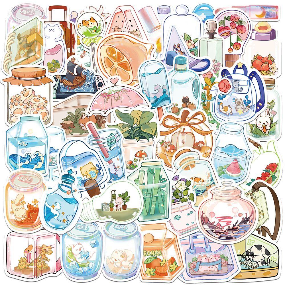 Adesivos Transparent Object 50 peças de vinil fofo desenhado à mão