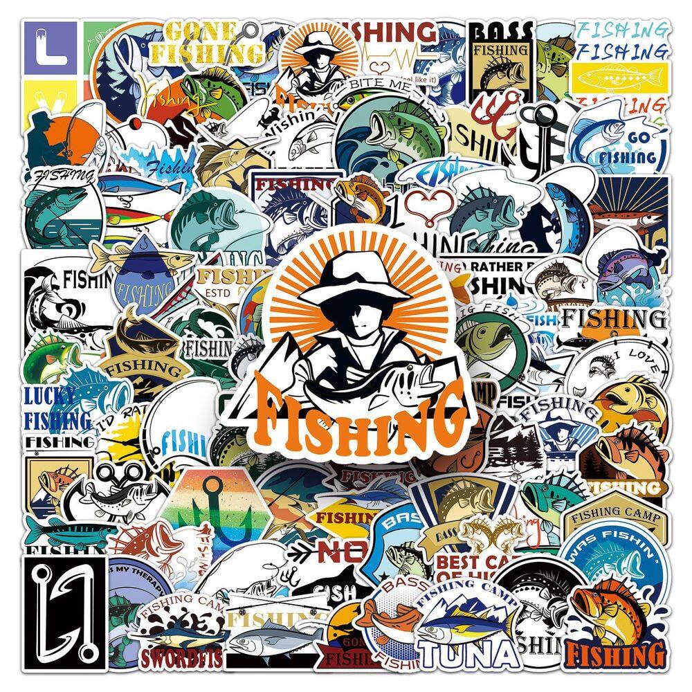 Pacote de adesivos Fishing, 100 unidades de decalques de vinil impermeáveis