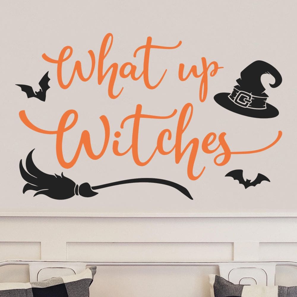 Adesivos de parede Halloween What Up Witches PVC 90x30cm removíveis