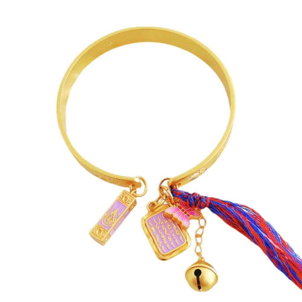 Pulseira aberta banhada a ouro para mulheres com pingentes esmaltados
