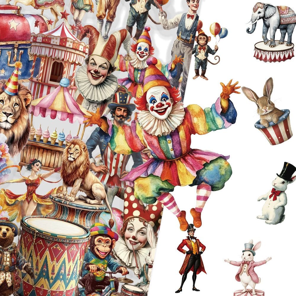 Adesivos Circus, 50 peças, vinil engraçado, palhaço e animal de carnaval