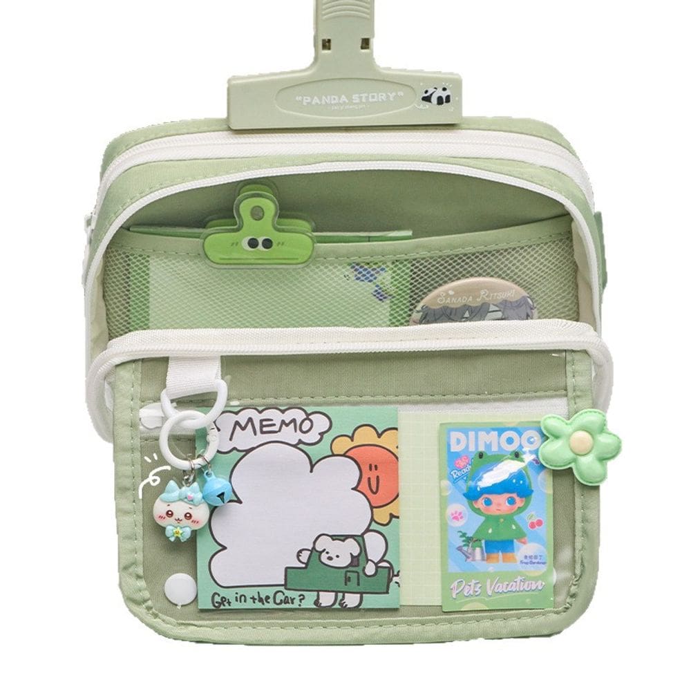 Estojo para lápis de grande capacidade transparente de várias camadas verde