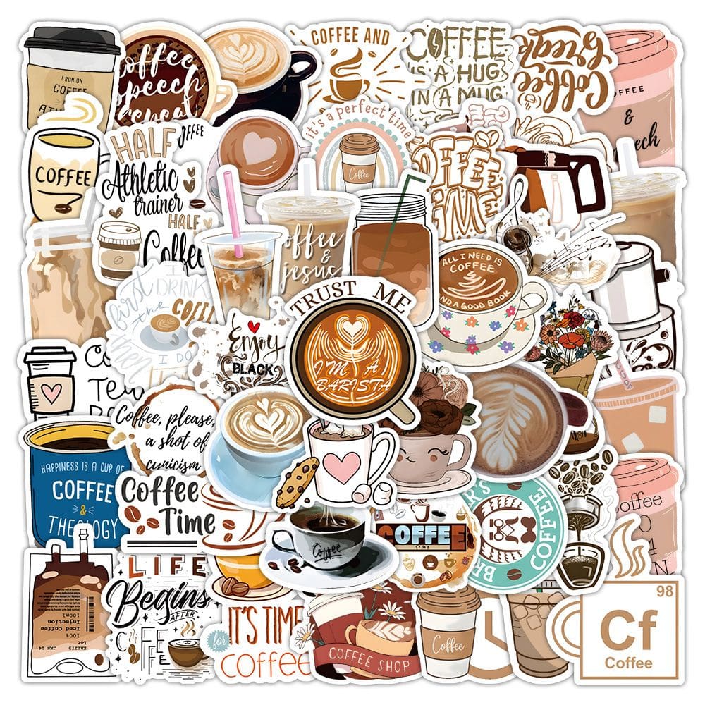 Pacote de adesivos Retro Café Coffee, 60 unidades de decalques de vinil