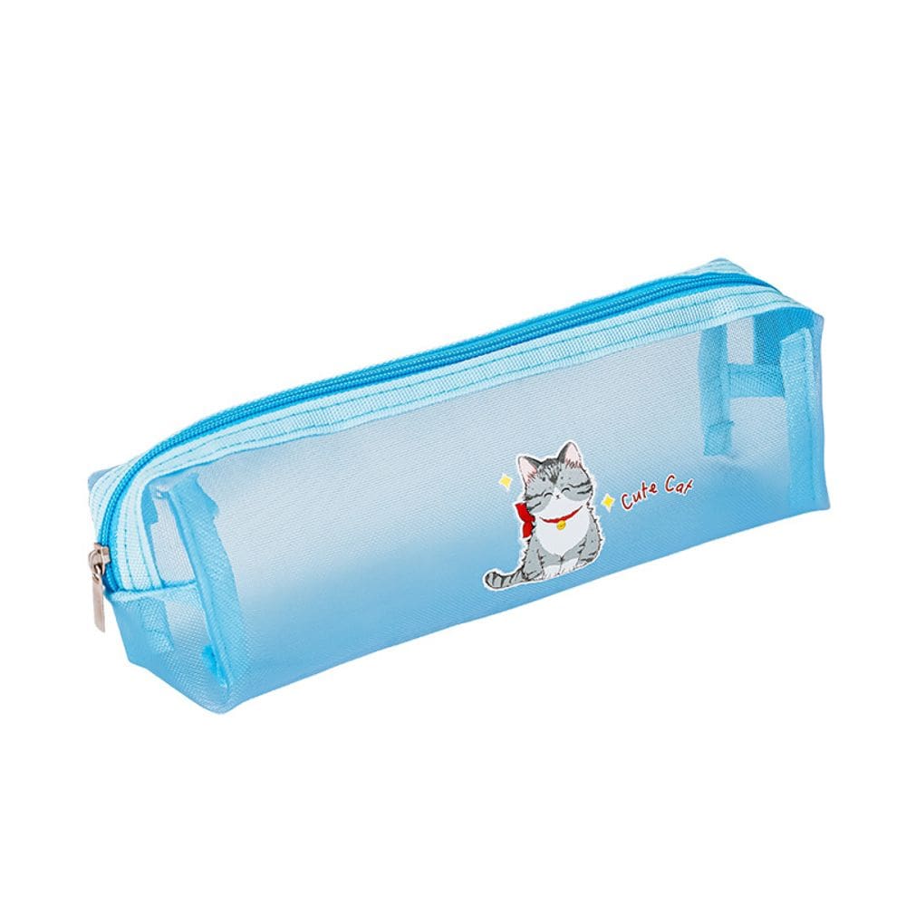 Estojo de lápis Cute Cat Cartoon Mesh Transparente em Nylon