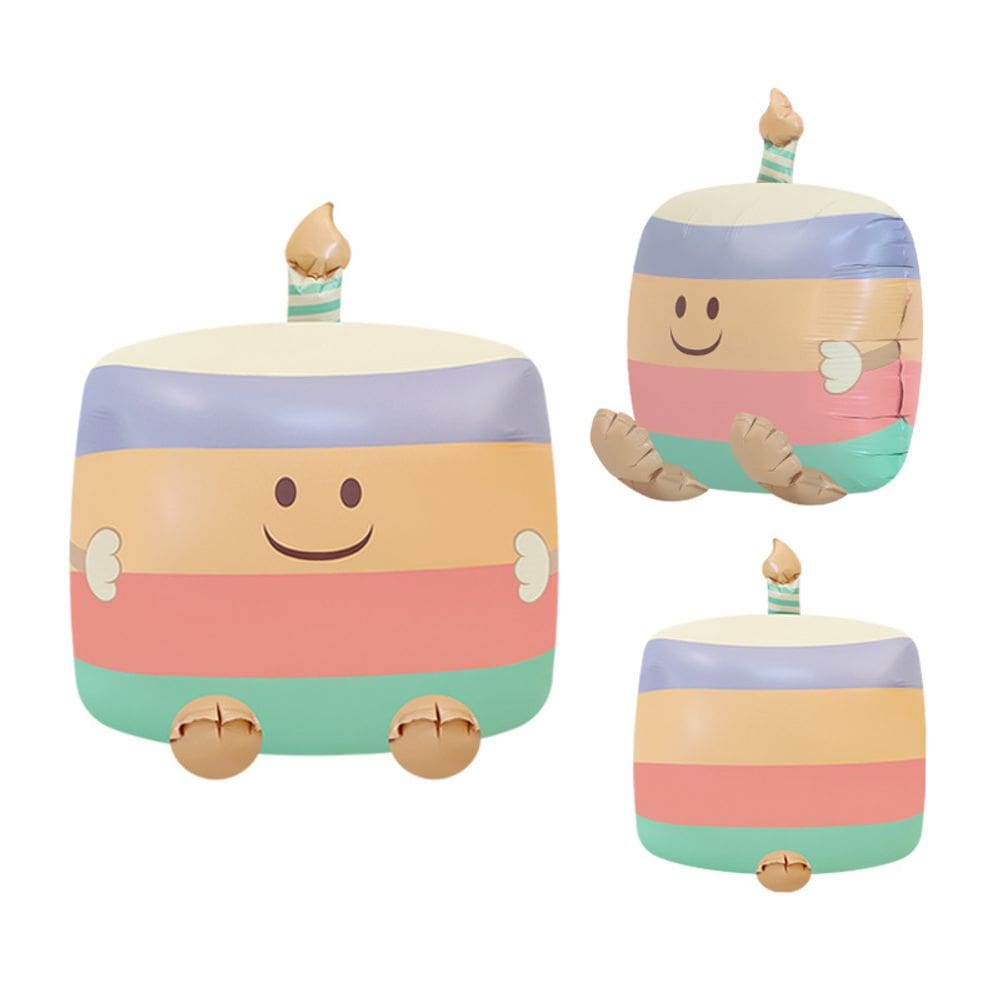 Balão Metalizado 4D Sitting Birthday Cake Design, conjunto de 3