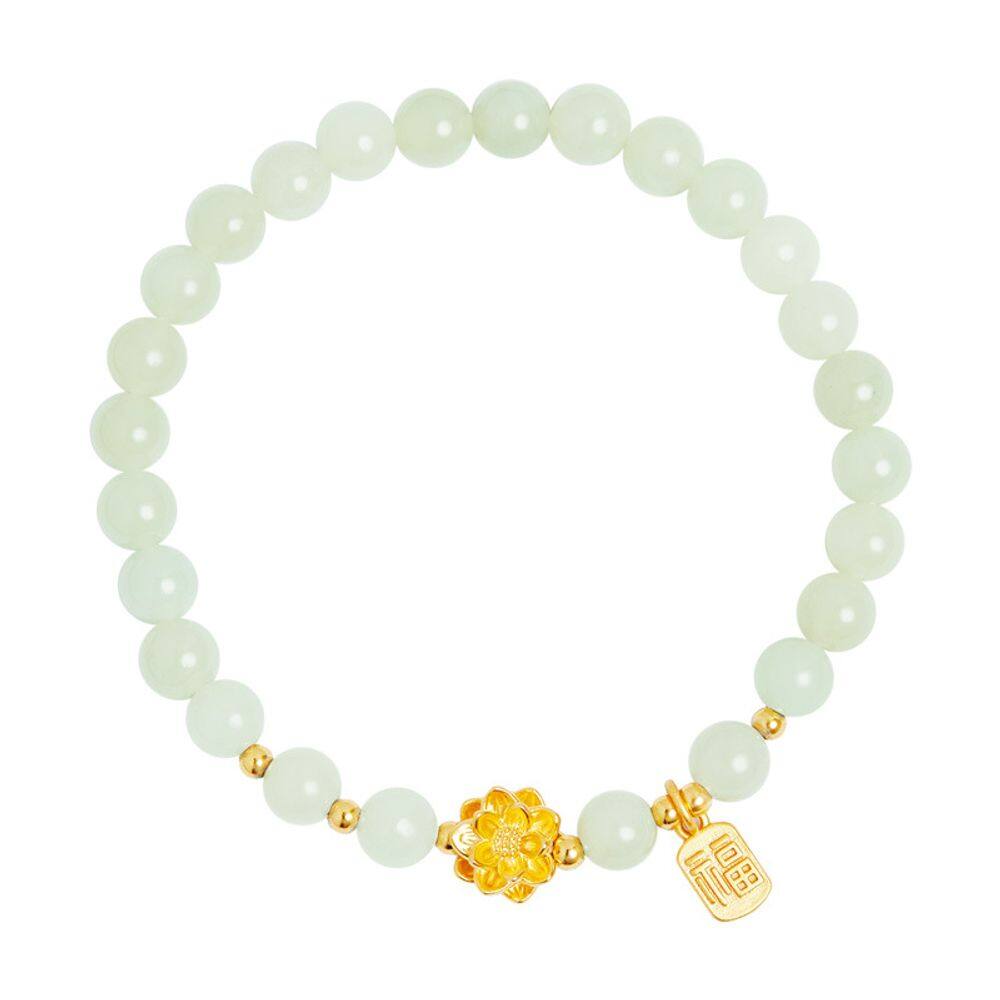 Pulseira Nephrite Natural Hetian Jade de 6 mm com pingente de prata 999