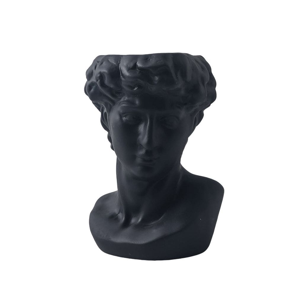 Busto cerâmico em vaso de flores, cabeça artística clássica preta, 1 kg