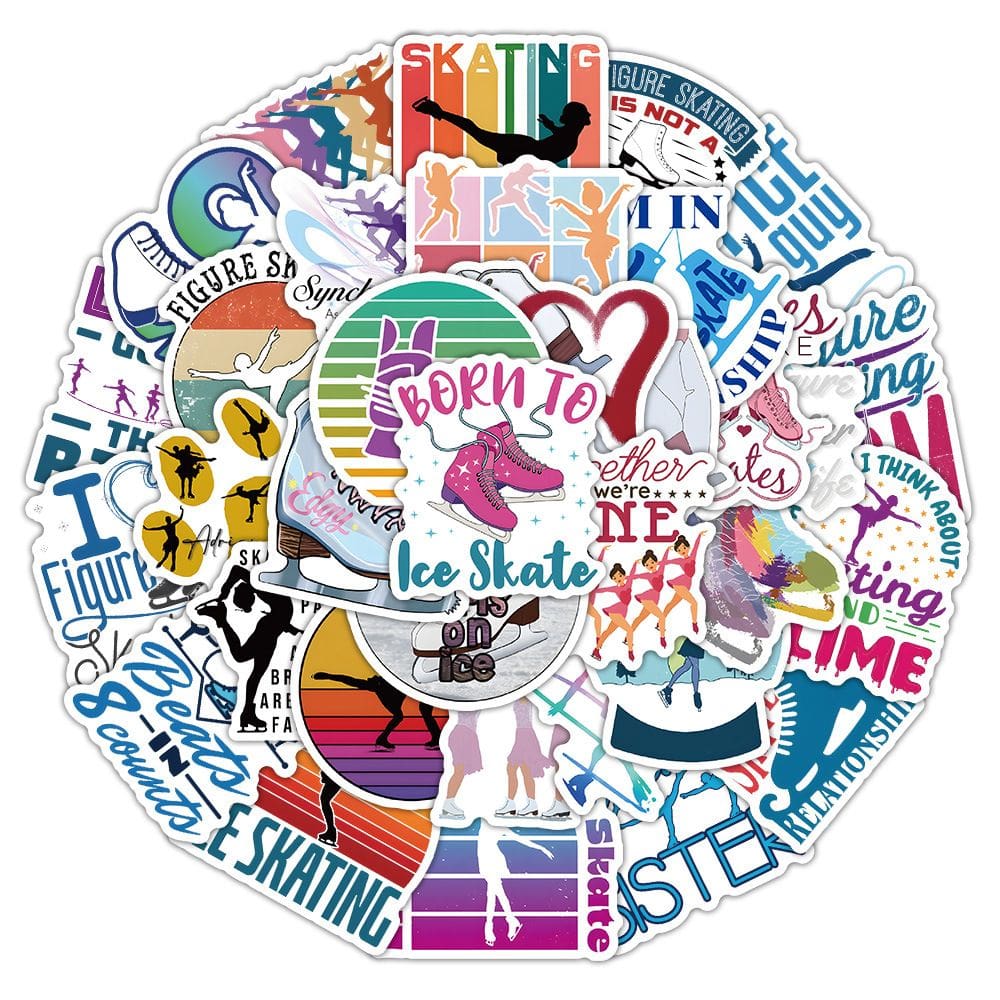 Adesivos de patinação no gelo, 50 peças de decalques de desenhos animados para garrafas de água