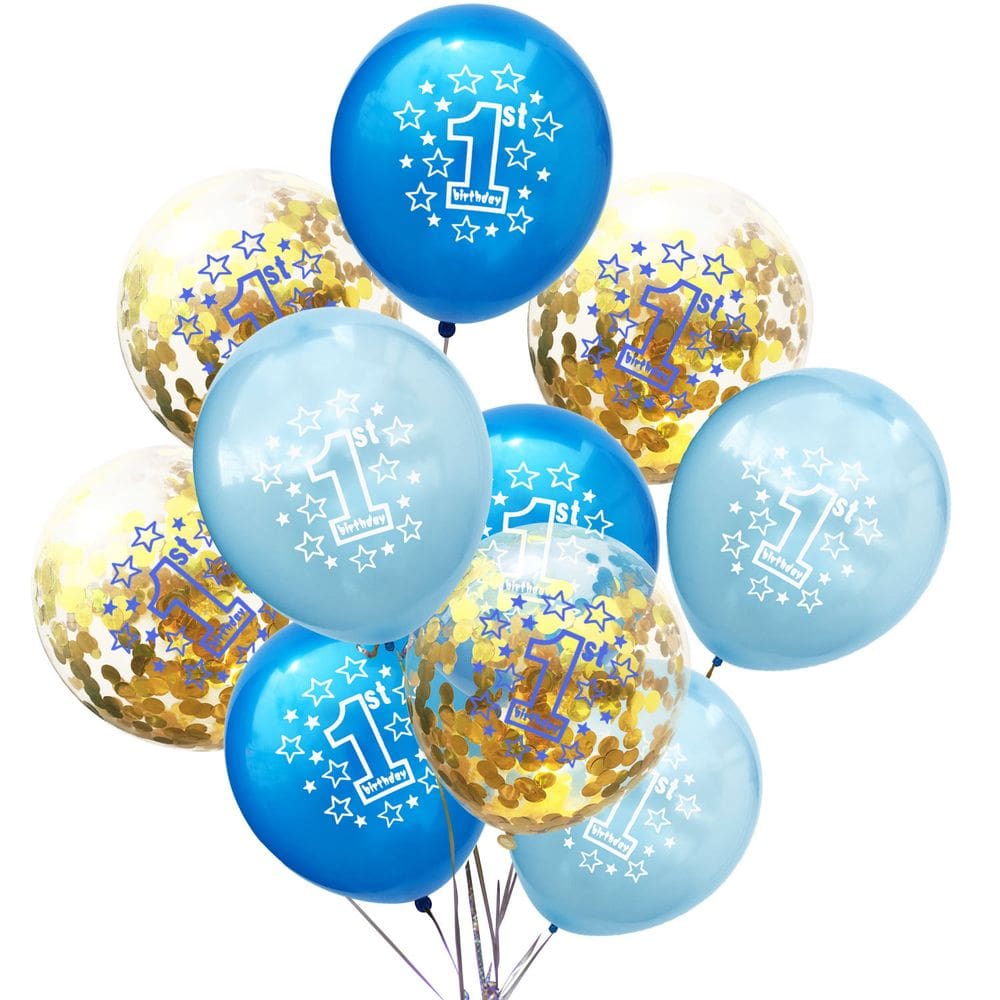 Kit de balões para 1º aniversário: confetes azuis e dourados x10