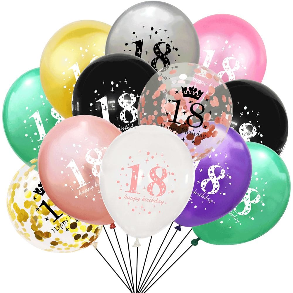 Kit de balões de 18º aniversário, 12 unidades de balões de látex multicoloridos