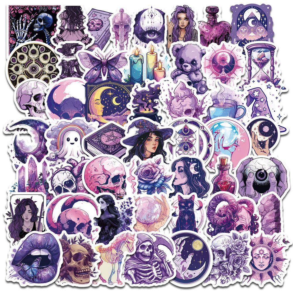 Pacote de adesivos Gothic Purple, 50 unidades Skull Witch Moon Ghost
