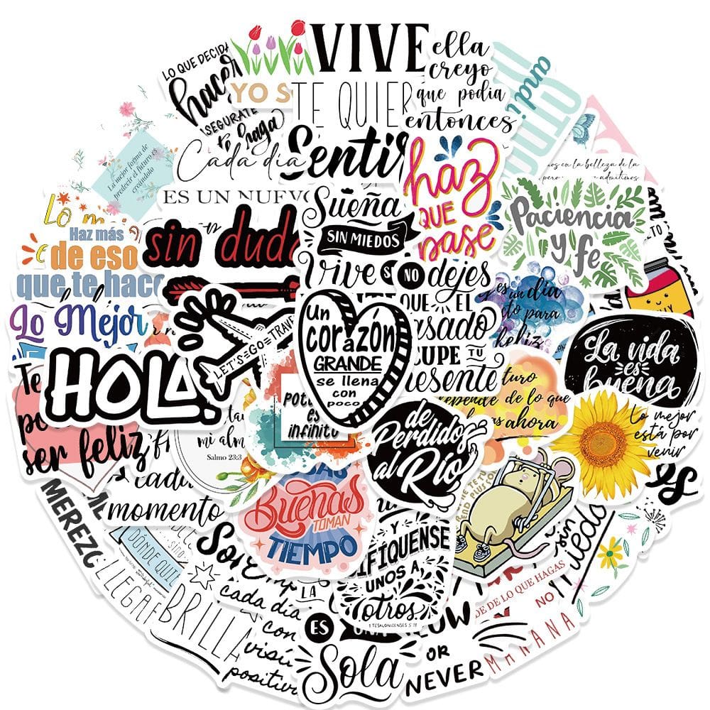 Pacote de adesivos Spanish Inspirational, 55 peças de vinil impermeável