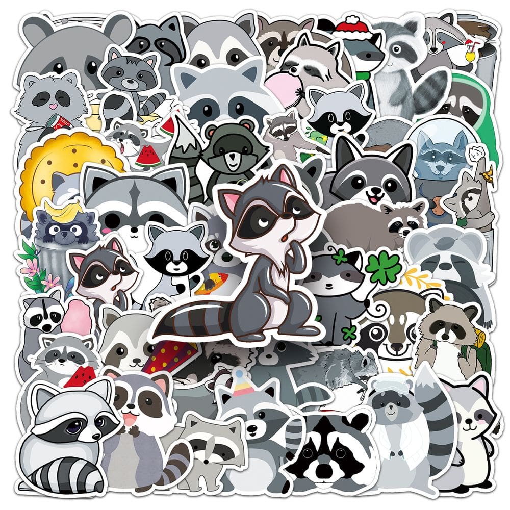 Pacote de adesivos com tema Raccoon, vinil impermeável, 50 unidades para crianças
