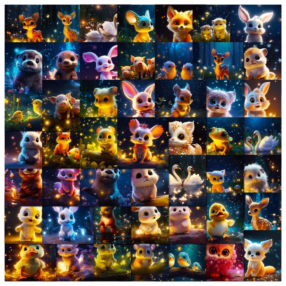 Pacote de adesivos Night Sky Animal, 50 unidades de lindos decalques de desenhos animados