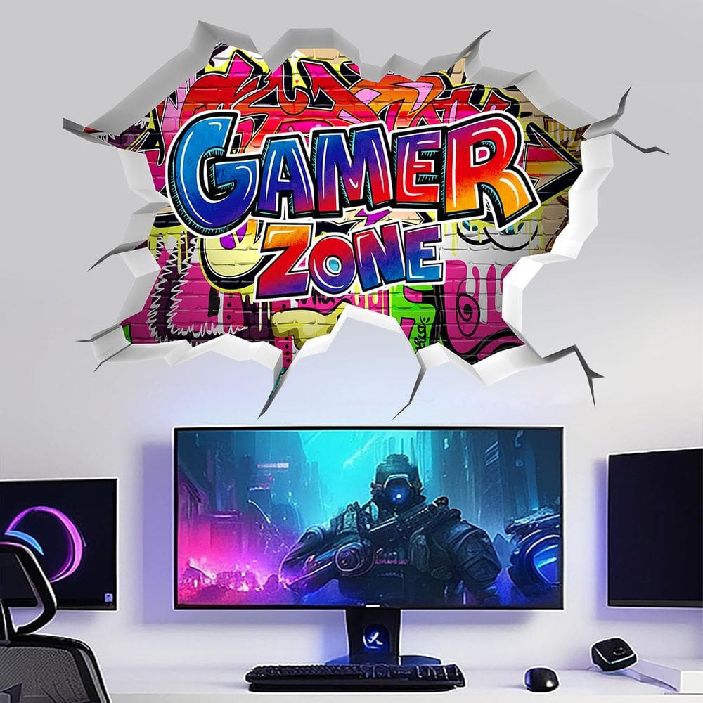 Adesivos de parede 3D Gamer Zone Graffiti Style 40x60cm PVC