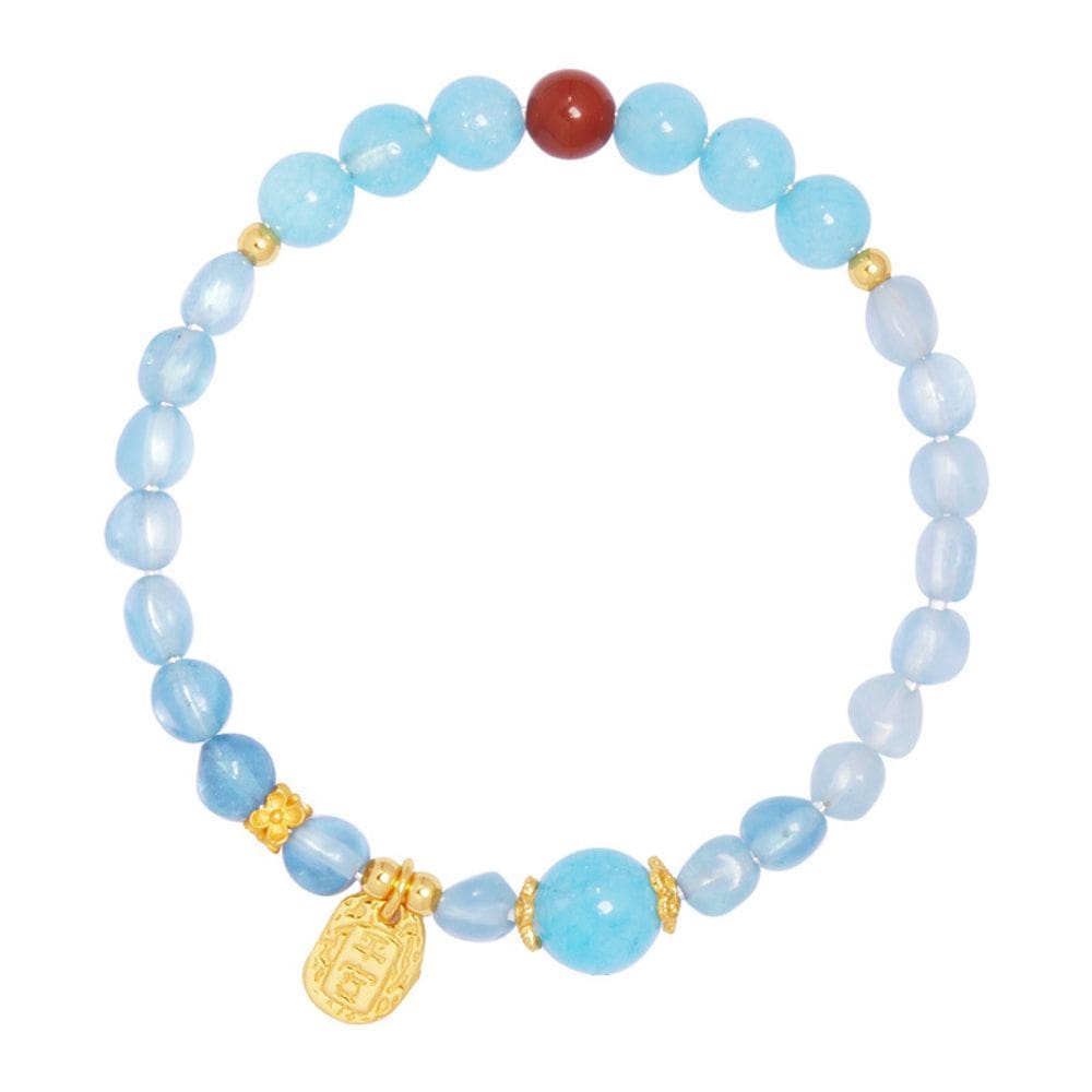 Pulseira de pérolas de água-marinha e ágata vermelha de 6 mm para mulheres