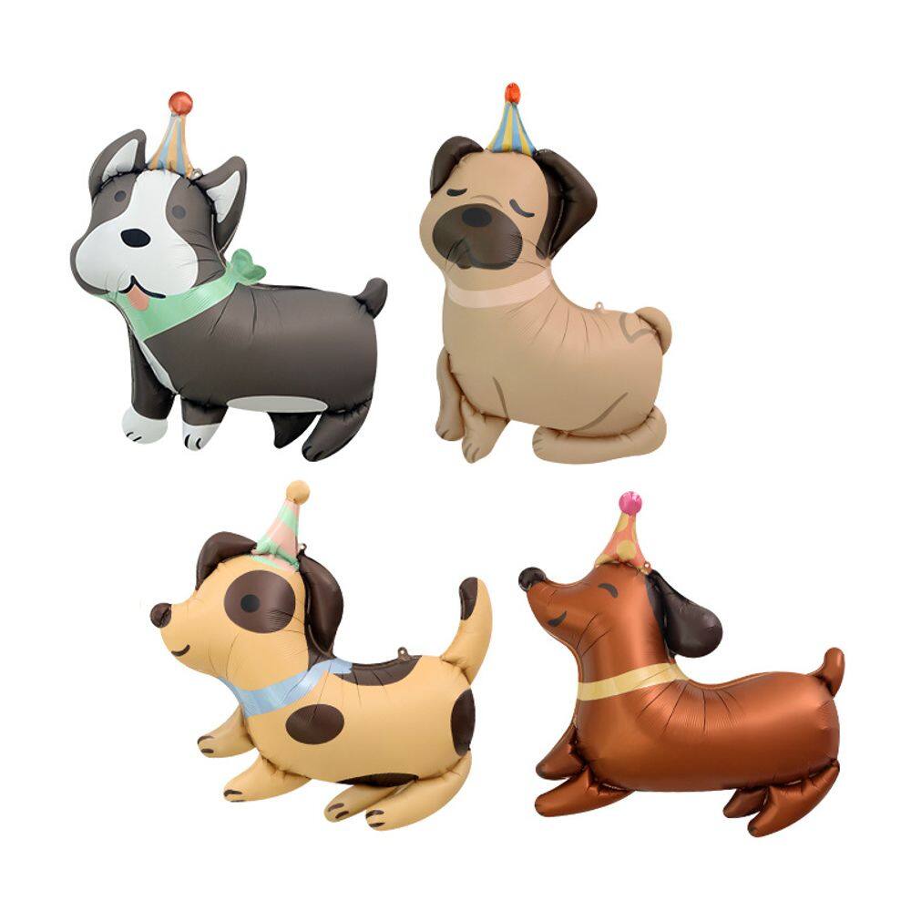 Conjunto de balões metalizados com design de cachorro, cachorrinho de desenho animado, 4 unidades