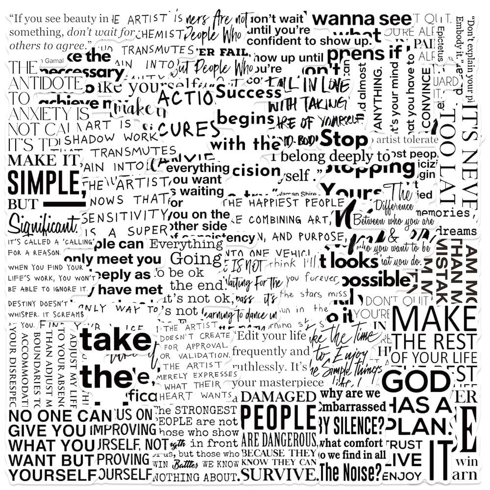 Pacote de adesivos Motivational Quote, 50 unidades de vinho preto e branco