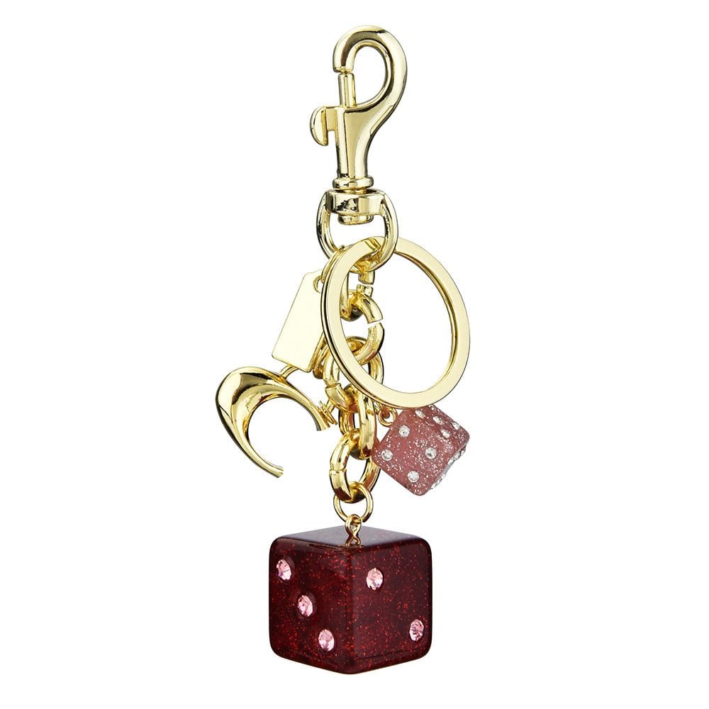 Chaveiro Pink Crystal Dice com pingente de carta em resina com glitter