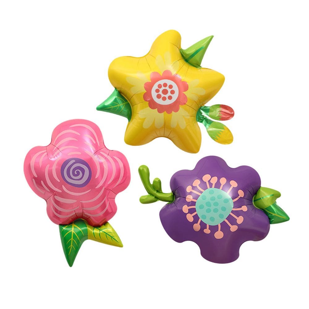 Conjunto de balões metalizados coloridos em forma de flor x3