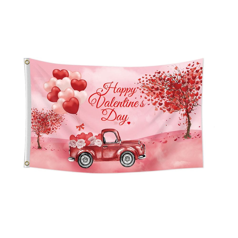 Bandeira do Dia dos Namorados, banner de poliéster de 90x150cm com design de coração