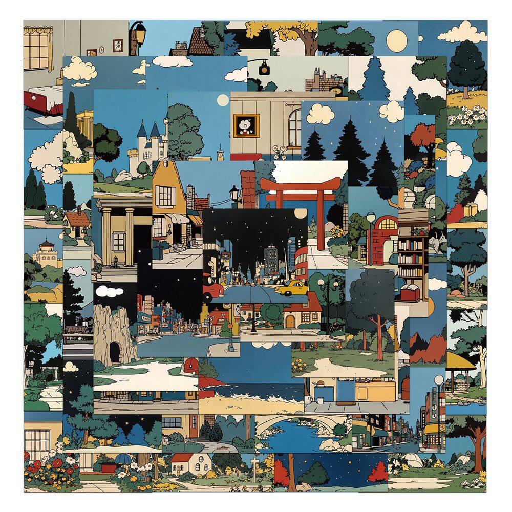 Adesivos, cenário de desenho animado retrô, 50 unidades de vinil impermeável