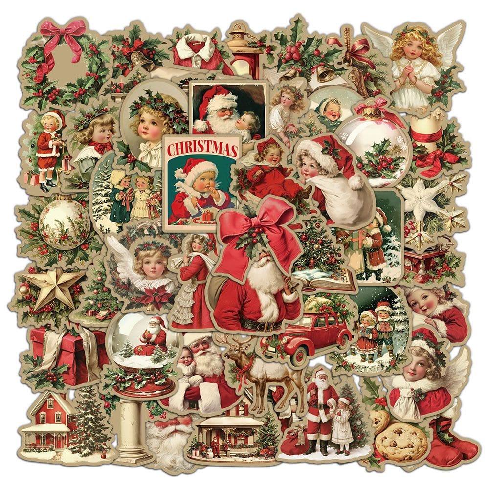 Pacote de adesivos de Natal, 100 peças de lindos decalques de vinil de desenho animado