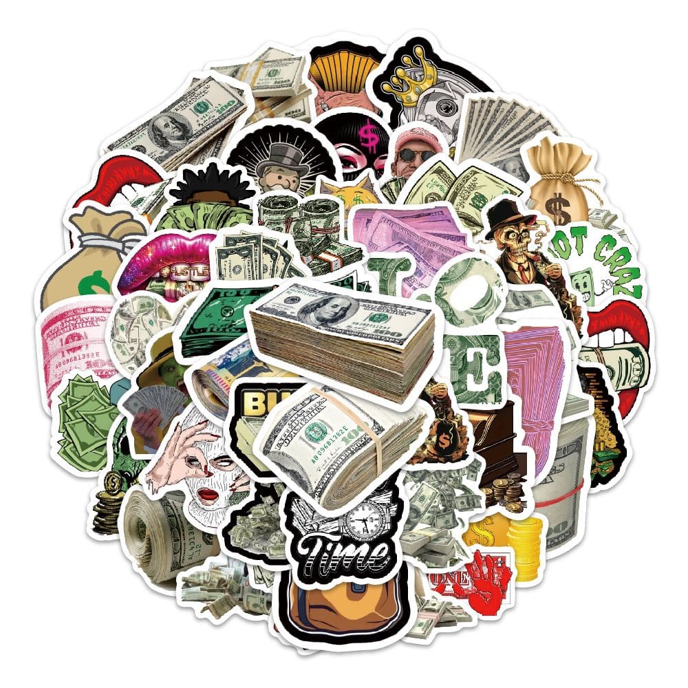 Pacote de adesivos com tema de dinheiro: 52 unidades de decalques em notas de dólar