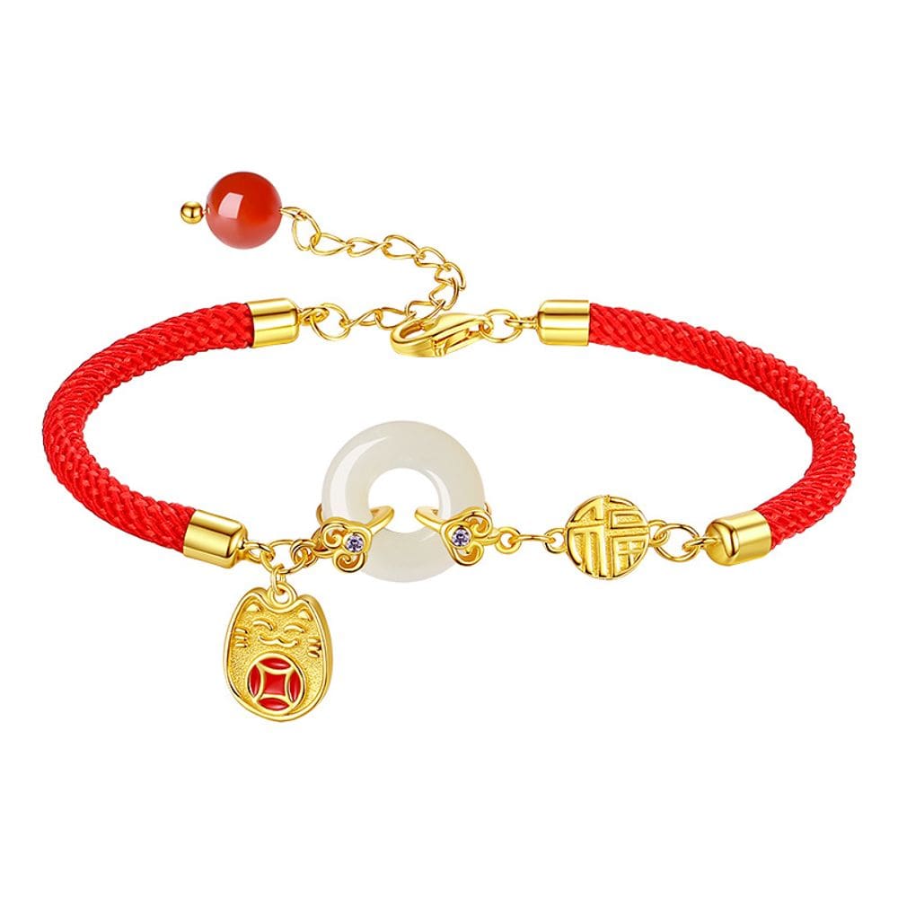 Pulseira feminina Lucky Cat com nefrite Peace Charm em prata 925