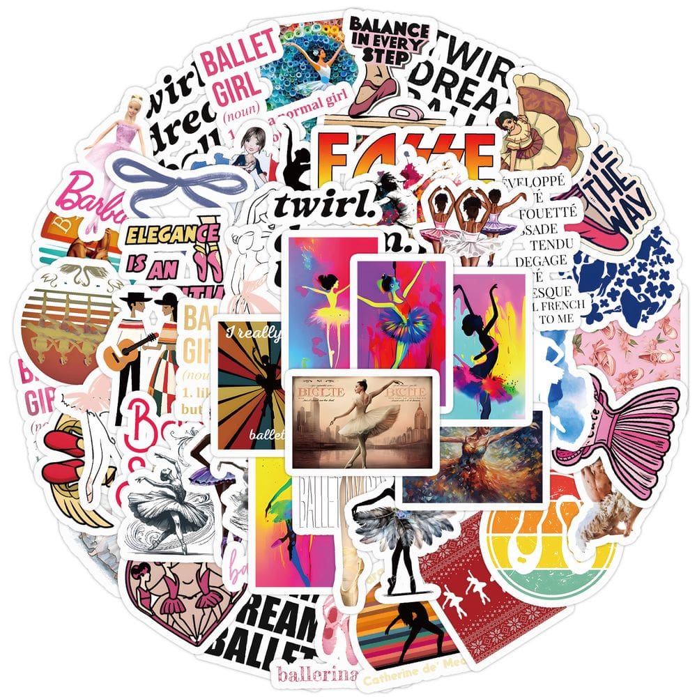 Pacote de adesivos Ballet Dance, 50 unidades, decalque de vinil estético rosa