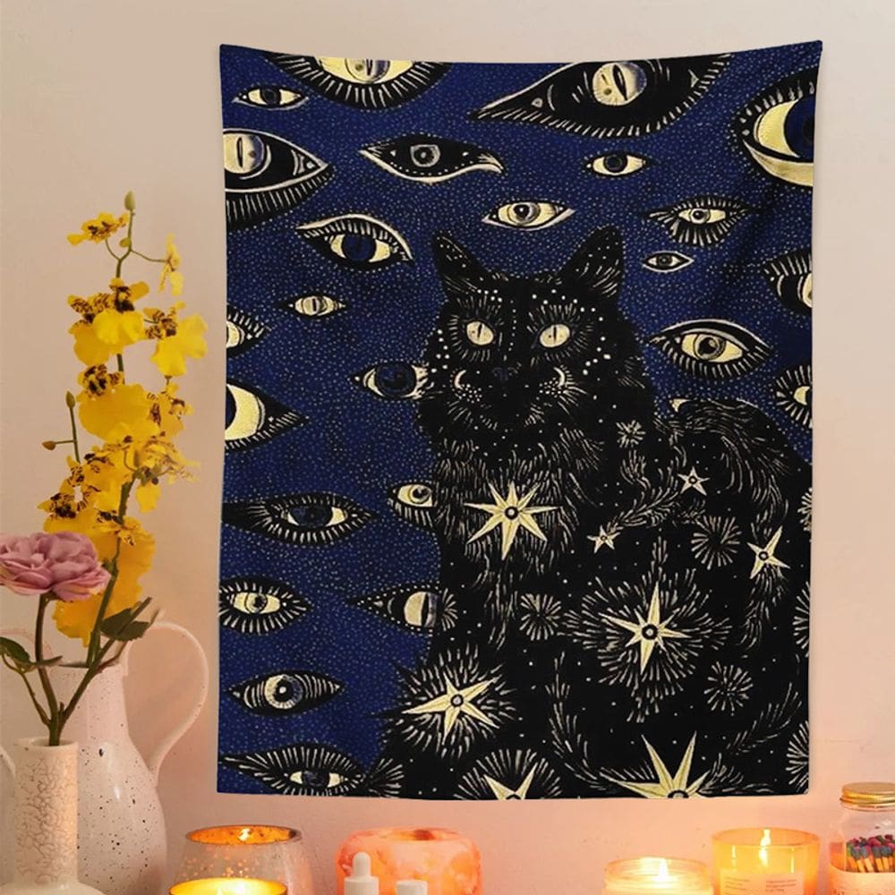 Tapeçaria pendurada na parede Black Cat Mystical Witchcraft 150x130cm