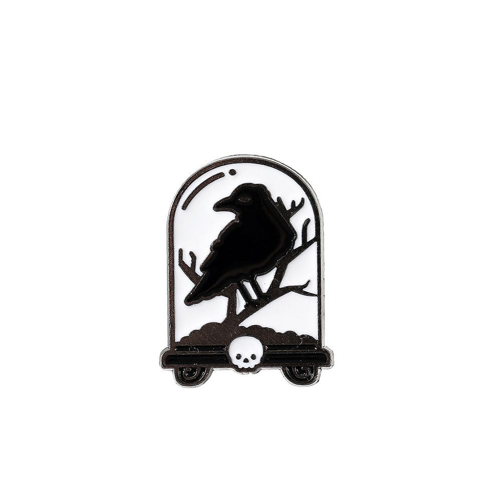 Broche Gothic Raven com crachá de caveira Black Bird Alloy