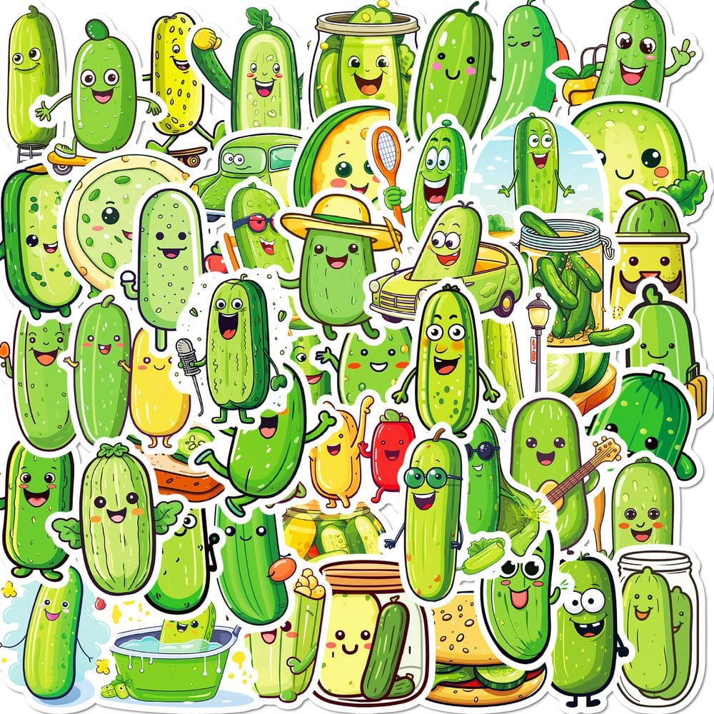 Pacote de adesivos Funny Cartoon Cucumber & Pickle, 51 unidades à prova d`água