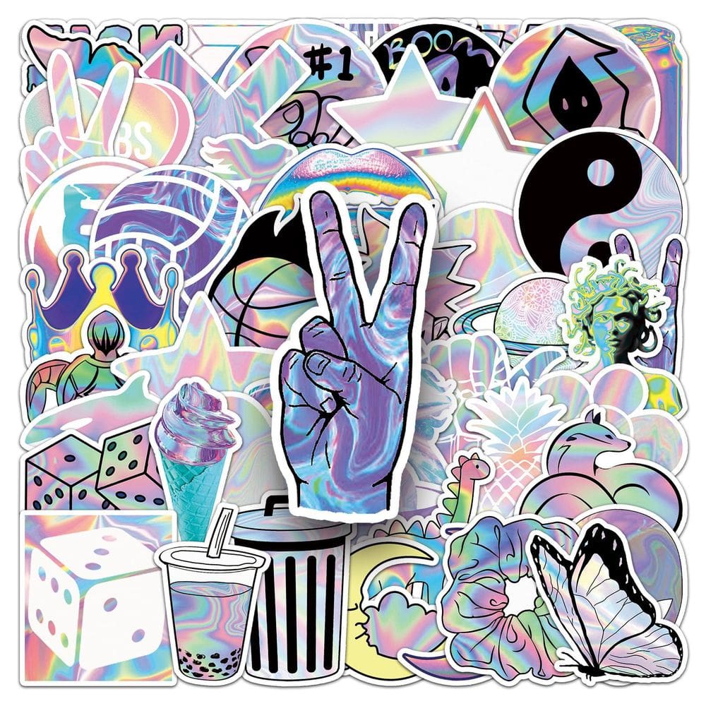 Pacote de adesivos holográficos, 50 unidades de vinil impermeável, moderno