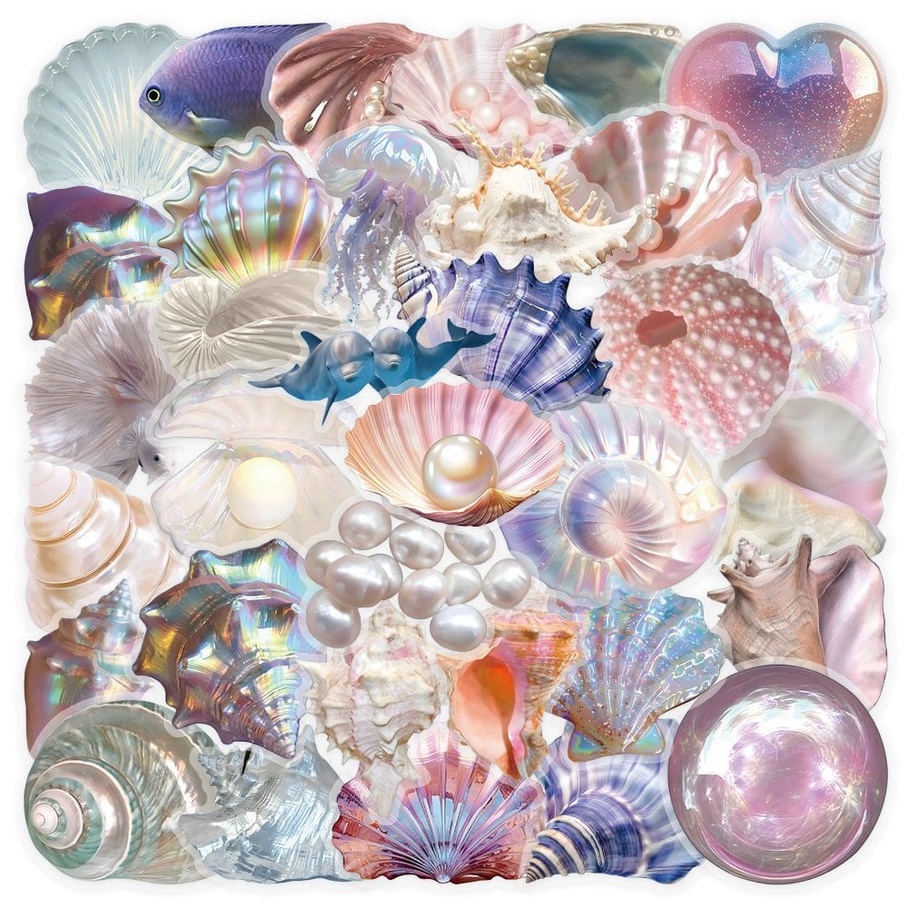 Pacote de adesivos Seashell & Pearl Theme Aesthetic Iridescent x50