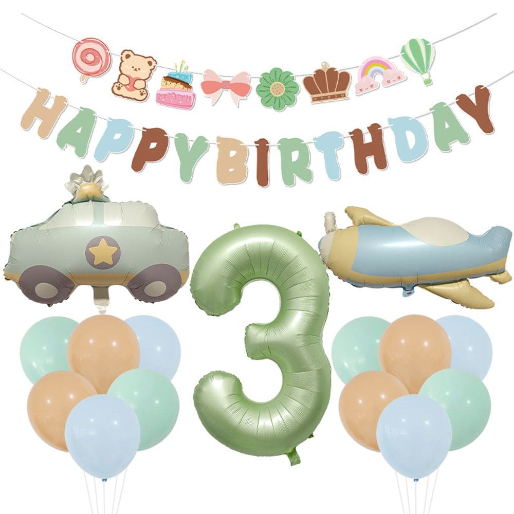 Conjunto de balões verde-oliva, 3º aniversário, 15 unidades com número 3