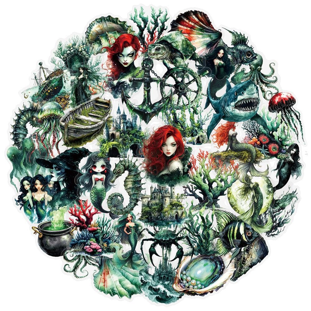 Pacote de adesivos Gothic Mermaid Dark Fantasy Ocean 50 unidades
