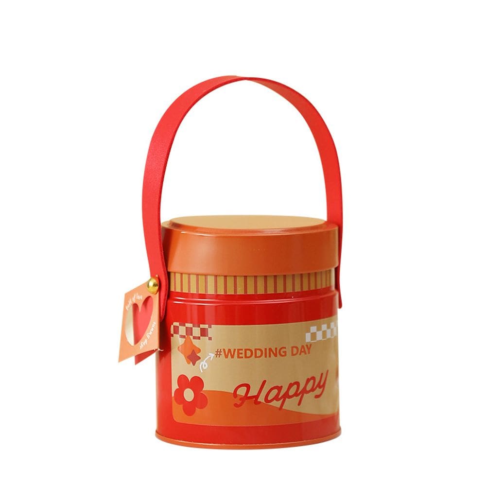Caixa de doces vermelha para o dia do casamento com alça de 17 x 10 x 8,5 cm de metal
