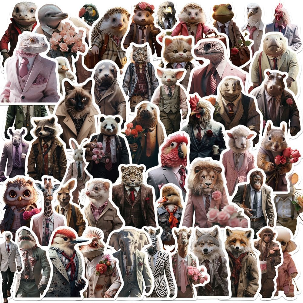 Adesivos, moda, animal vestido com tema animal, 52 unidades de vinil