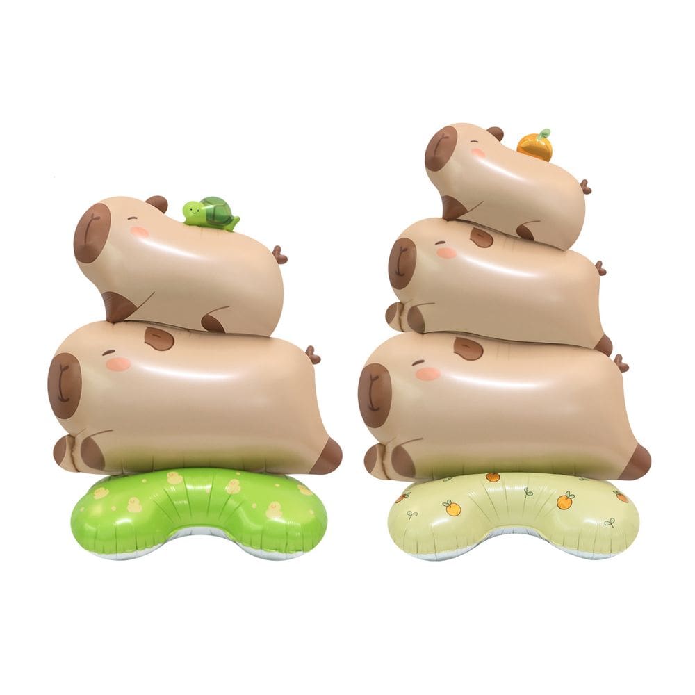 Capivara em pé de desenho animado 3D x2 com tartaruga e abóbora